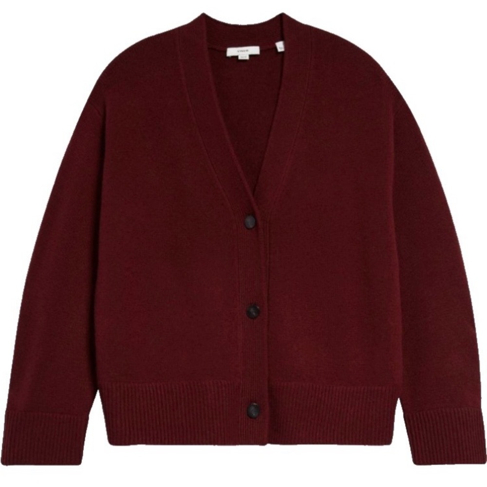 Vince Maroon Cashmere Button-Front V-Neck Cardigan